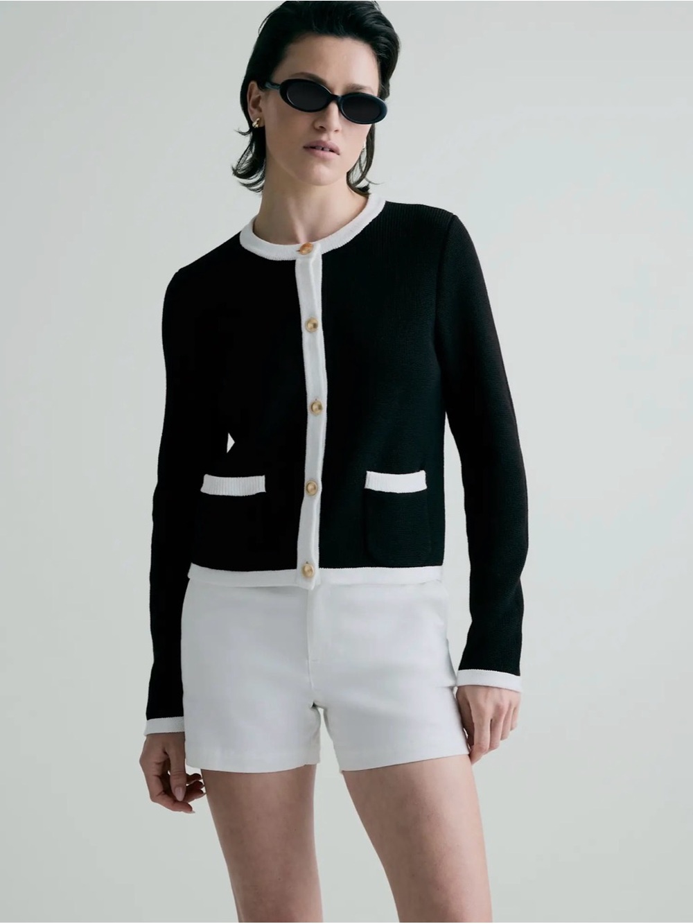 Quince Organic Cotton Sweater Jacket cardigan black white sz L